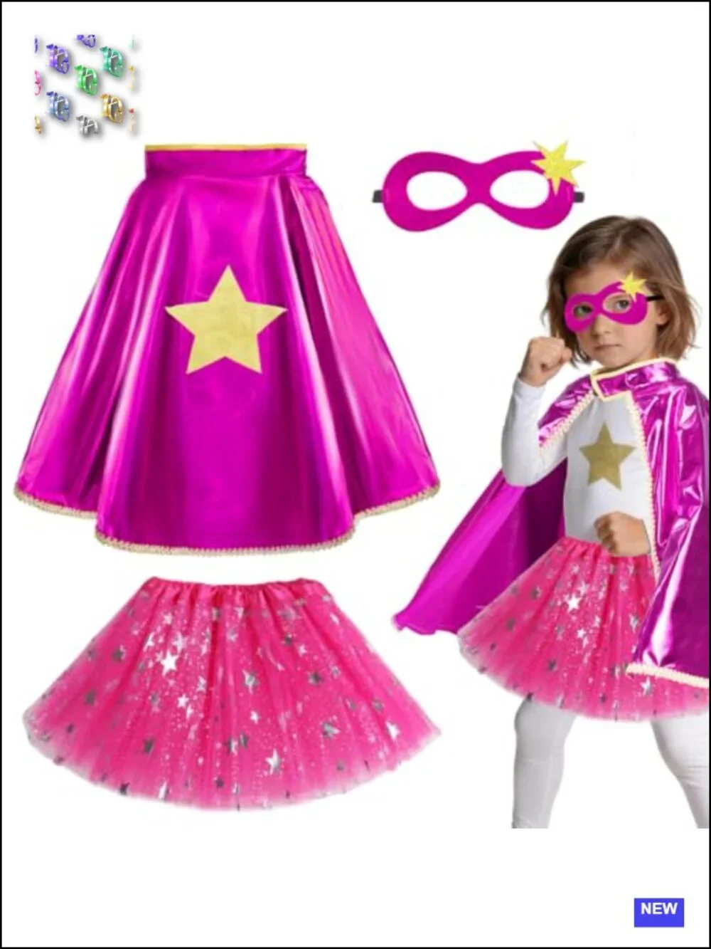 Kids Superhero Cape Costume Set with Mask and Tutu - Girls Pretend Play